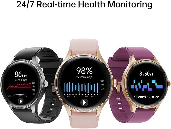 Smart Watch for Women,1.57inch AMOLED Touchscreen Fitness Watch for iPhone & Android,Heart Rate/Sp02/Sleep Monitor,110+ Sport Modes IP68 Waterproof Bluetooth Calls,2 Bands (Pink, 1.57)
