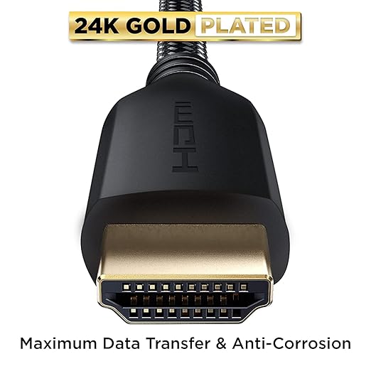 PowerBear 4K HDMI Cable 20 ft | Long Hdmi Cable, Braided Nylon & Gold Connectors, 4K @ 60Hz, Ultra HD, 2K, 1080P, ARC & CL3 Rated | for Laptop, Monitor, PS5, PS4, Xbox One, Fire TV, & More