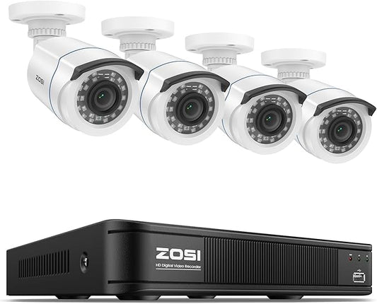 ZOSI H.265+ Full 1080p Home Security Camera System with AI Human Vehicle Detection, 8 Channel 5MP-Lite CCTV DVR (No HDD), 4 x 1080p Weatherproof Surveillance Camera Outdoor Indoor, 80ft Night Vision