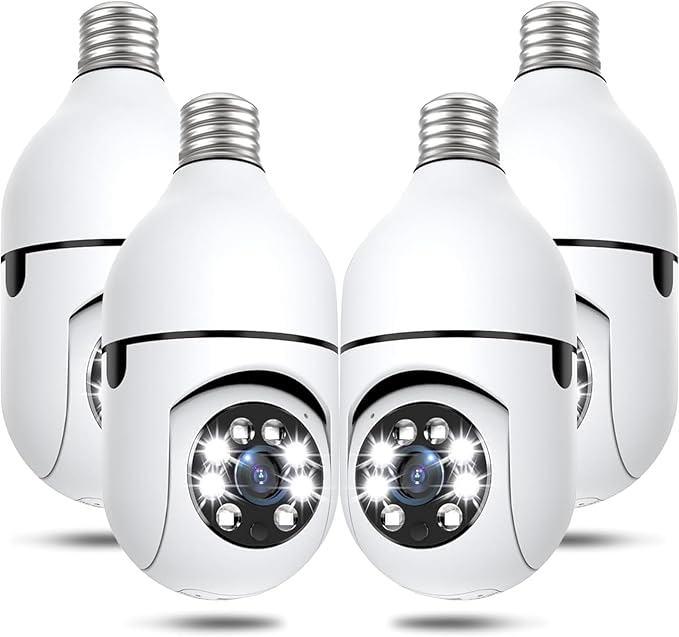 Light Bulb Security Cameras Wireless Outdoor, 5G&2.4GHz 4MP Security Camera 360° PTZ Cameras for Home Security with Color Night Vision, 2 Way Talk, AI Human Detection, Screw in Light Socket, 4Packs