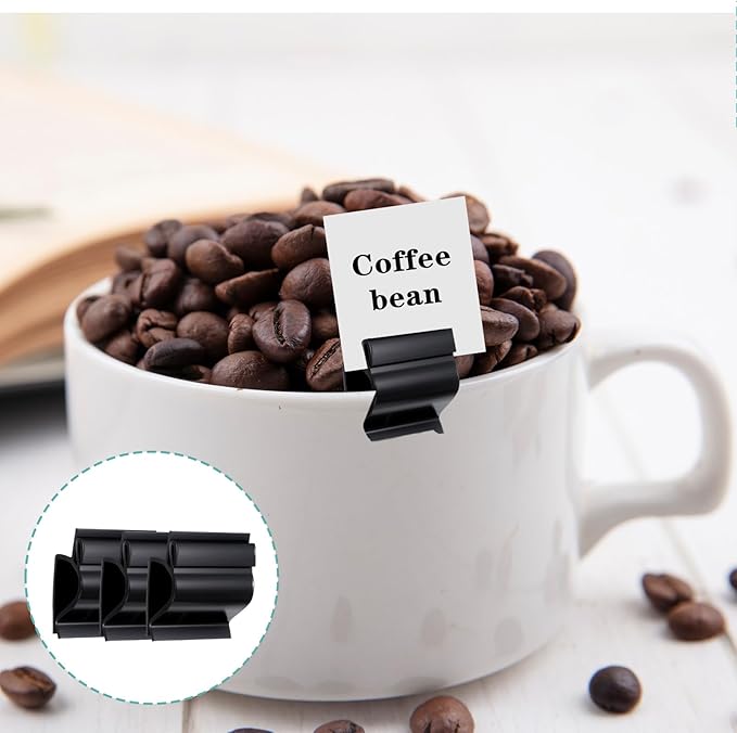 100 Pcs Black Sign Clip Food Tray Label Holder Plastic Buffet Food Label Clip Reusable Price Tag Tray Sign Holder for Bake Sale Gathering Retail Merchandise Display, Card and Bowl Not Included