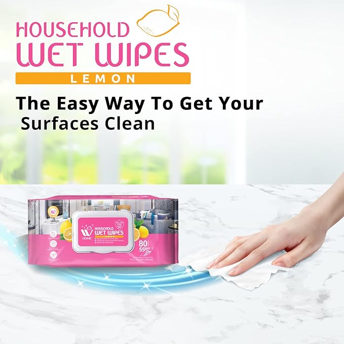 WBM Home Surface Cleaning Wipes, Lemon Scented, Household Cleaning, Pack 6 (Total 480 Sheets)