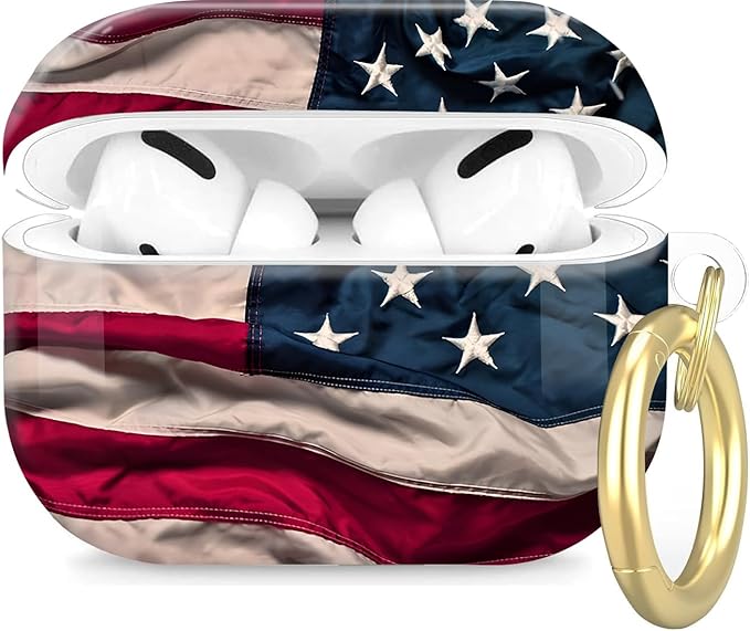 Compatible with Airpod Pro 2nd/1st Generation,Full Protection Cover for Women,Accessories Hard Case Portable & Shockproof for Airpod Pro 2nd Charging Case 2023/2022/2019(Retro American Flag)