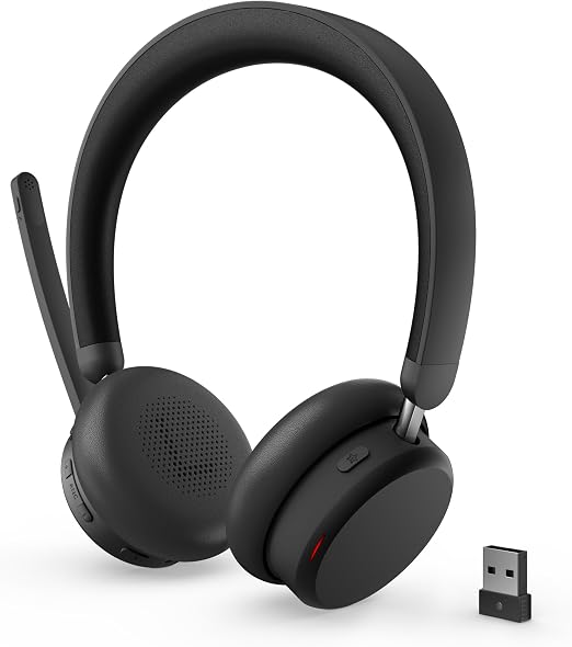 Lenovo Dual Mode Wireless ANC Headset 6550 with USB-A Receiver – Microsoft Teams Certified, Hybrid Active Noise Cancellation, Bluetooth Dual Connectivity, Long Battery Life, Business Headset, Black