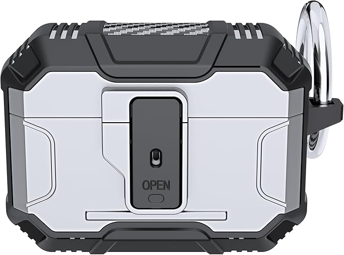 for AirPods Pro 3 Case, Secure Lock Magnetic Lid Cover with Keychain, Military Grade Shockproof Protective Case for Airpods Pro 3rd, Wireless Charging & Front LED Visible, White Black
