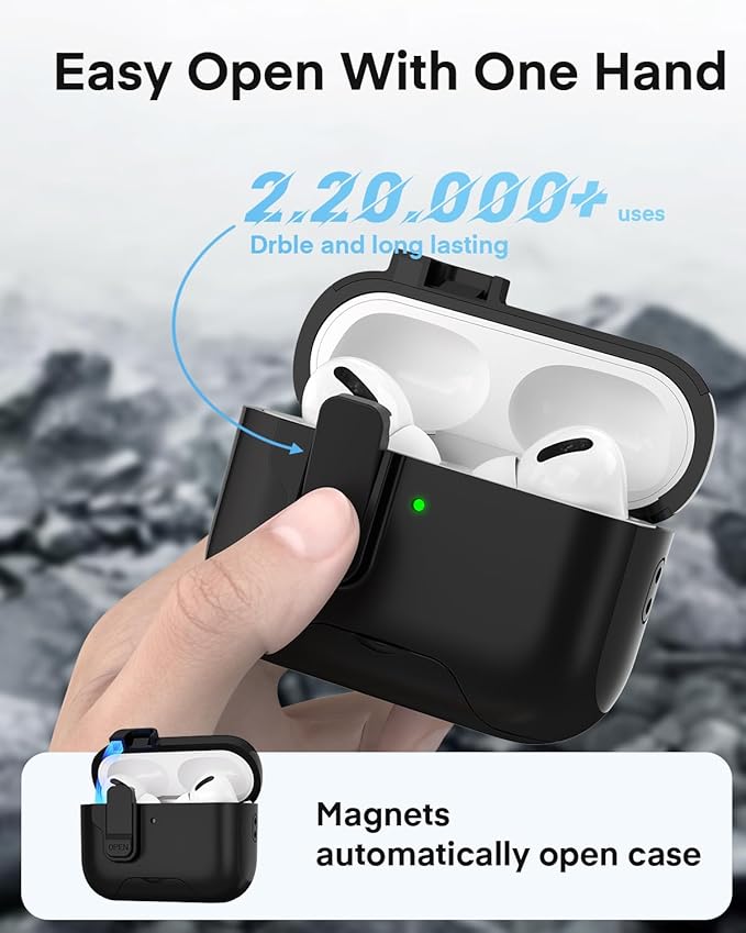 Maxjoy for AirPods Pro 3 Protective Case with Cleaning Kit, Military Hard Case with Lock Shock-Absorbing, Black