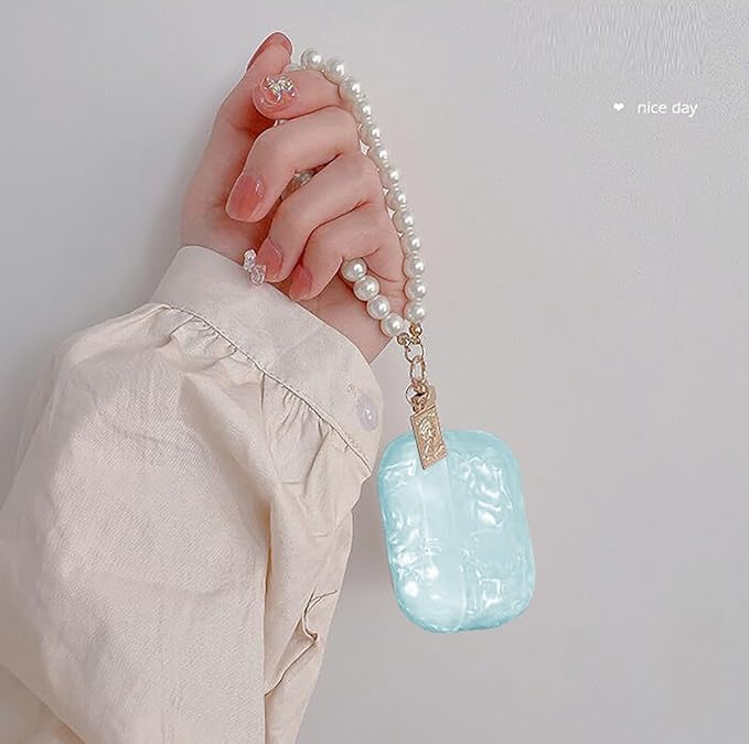 for Cute Glitter Airpods Pro/Pro 2 Gen Case with Cleaner Pen, Shell Pattern iPod Pro 2nd/1st Generation Cover Protective Skin Girl Women with Luxury Pearl Keychain 2023/2022/2019 - Blue