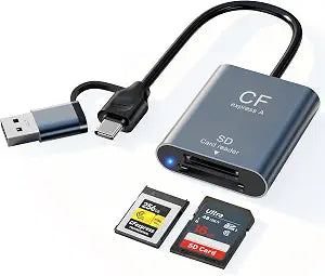 SD and CFexpress Type A Card Reader - 900MB/s Read & 800MB/s Write, USB-C 3.2 Gen 2 10Gbps High-Speed Card Reader, Aluminum Alloy & Dual USB-A & USB-C Ports for iPhone, Android, iPad, Laptop & PC