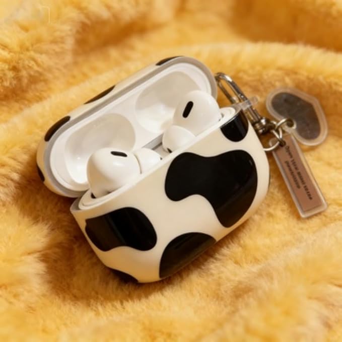 for Airpods 4 Gen Case 2024, Cute Cow Airpods 4th Generation Protective Hard Skin Women Girl with Keychain for Apple iPod Pro 4 Gen Case- Black Cow for Women Girls- Black Cow