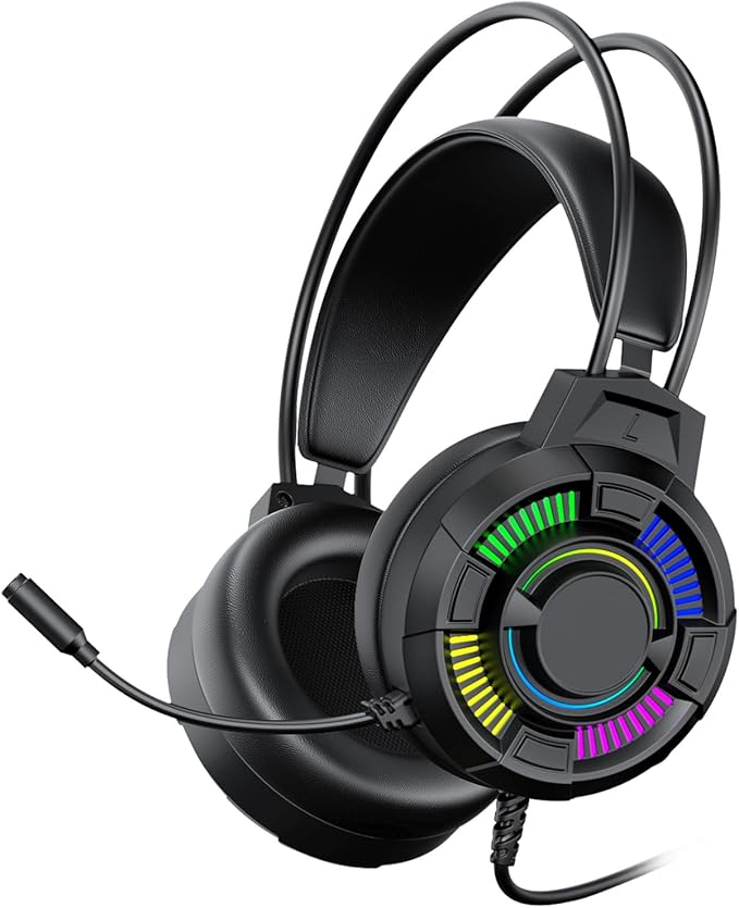 RGB Lighting USB Wired Over Ear Gaming Headset, 50mm Drivers 7.1 Surround Sound Headphones, Lightweight Ergonomic Design Headset with Soft Ear Cushions, Ideal for PC