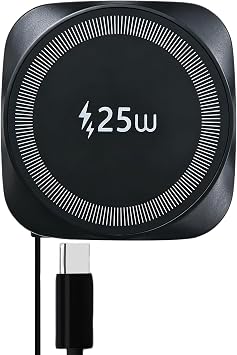 25W Magnetic Qi Fast Wireless Charging Pad, Slim Portable Wireless Charger with 0.7m Retractable USB-C Cable for iPhone, Samsung, Google Pixel, AirPods, 5 Colors(Black)