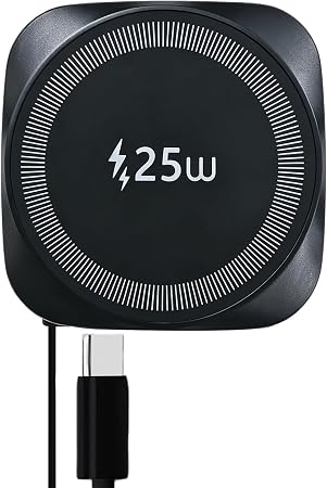 25W Magnetic Qi Fast Wireless Charging Pad, Slim Portable Wireless Charger with 0.7m Retractable USB-C Cable for iPhone, Samsung, Google Pixel, AirPods, 5 Colors(Black)