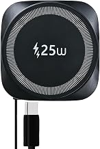 25W Magnetic Qi Fast Wireless Charging Pad, Slim Portable Wireless Charger with 0.7m Retractable USB-C Cable for iPhone, Samsung, Google Pixel, AirPods, 5 Colors(Black) - Image 1