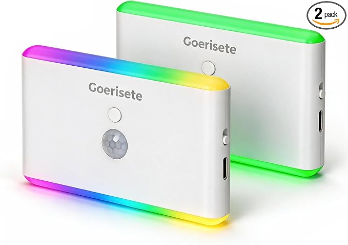 2 Pack Motion Sensor Light, Rechargeable RGB Night Light