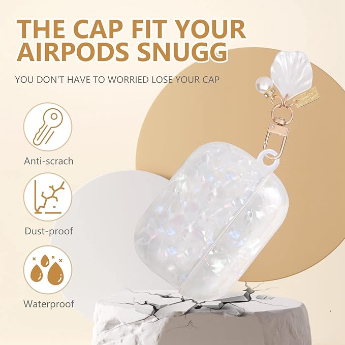 Cute AirPod Pro 2 Case with Shell Pearl Keychain Bling Marble Design Hard TPU Cover Compatible with AirPods Pro 2nd Generation 2022 Case for Women and Girls