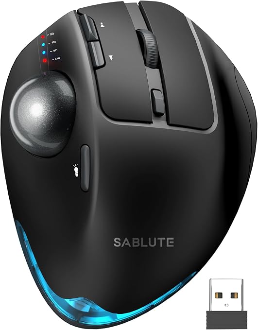 Ergonomic Wireless Trackball Mouse, Rechargeable Adjustable 0°/18° Angle