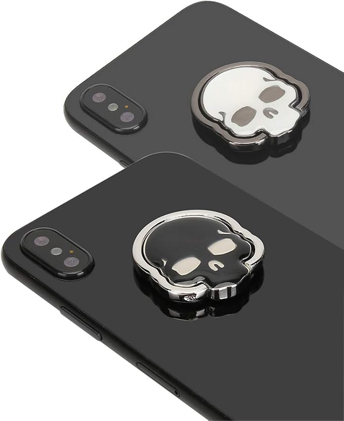 homEdge Cell Phone Skull Ring Grip, Set of 4 Packs 360° Adjustable Finger Ring Holder, Suitable for Magnetic Car Mount Kickstand for Cell Phone-Black and White