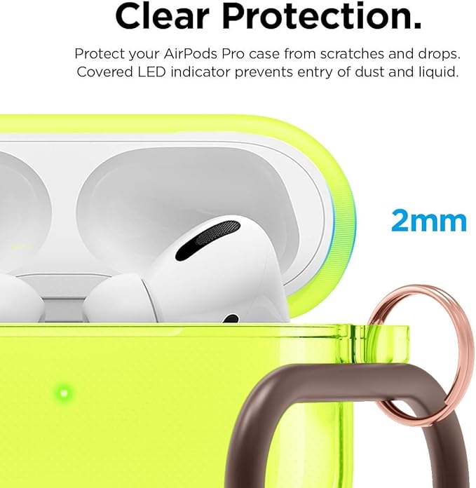 elago Compatible with AirPods Pro Case Clear - High Rating, TPU Transparent Shockproof, Protective Case Cover with Keychain, Gel Tape Included, Wireless Charging [Neon Yellow]