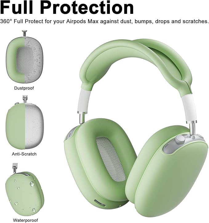 ATUAT for AirPods Max Headphones Case, Protective Silicone Case Cover Skin Accessories Anti-Scratch for Women Men for Apple AirPods Max 2024/2020 (USB-C/Lightning), Matcha