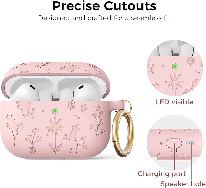 AhaStyle AirPods Pro 3 Case Cover (2025) Flower Engraved Cute Silicone AirPods Pro 3rd Generation Case Full Body Shockproof Cover Skin for Apple AirPods Pro 3rd Gen with Cleaning Kit for Women Girls