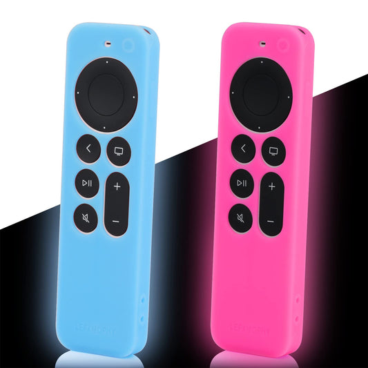 LEFXMOPHY Cases Replacement for Apple TV Remote Case Glow in The Dark New 4K Siri 2nd Gen 2021 3rd Generation 2022 2023 2024 Controller, Silicone Cover with Lanyard, 2-Pack Blue and Pink
