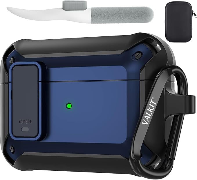 Valkit for Airpods Pro Case Cover with Lock, Military Armor Series Full-Body AirPod Pro Case with Keychain Cool Air Pod Pro Shockproof Protective Case for AirPods Pro 2019, Black/Blue