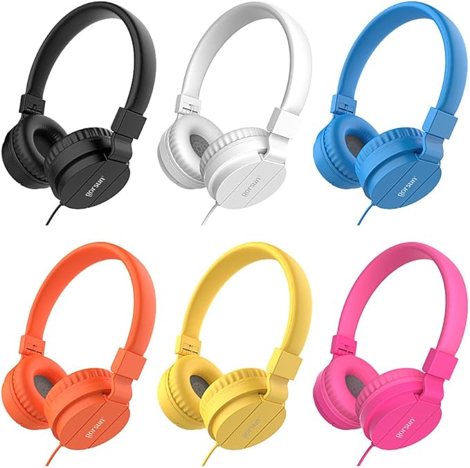 gorsun Kids Headphones, Lightweight Stereo Wired Toddler Headphones，Adjustable Headband Children's Headset for Smartphones Computer Pad Earphones(White)