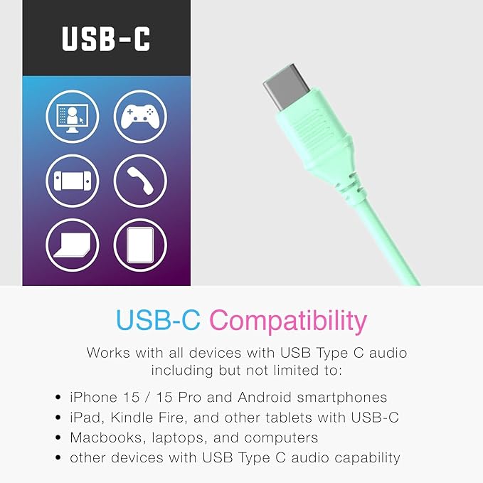 Kid Headphones for School, USB Type C Kids Headphone with LED Lights, Wired Boys Girls Headphones with Safe Limiter 85dB/94dB, Foldable On Ear Headphones with Microphones for School/iPad, Green
