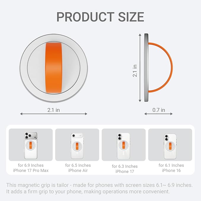 Grat 3 Lite Magnetic Phone Loop, [Nylon-core Silicone Strap] 360° Rotatable Phone Grip, Detachable Finger Holder Compatible with Magsafe for iPhone 16 15 14 13 12 Pro/max, Silver