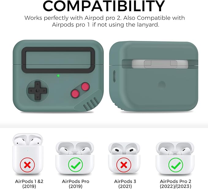 for AirPods Pro 2 Case - Silicone Game Console Design Case for Apple AirPods 2nd/1st Generation, Cute Airpod pro Cover for Men/Women (Pine Green)