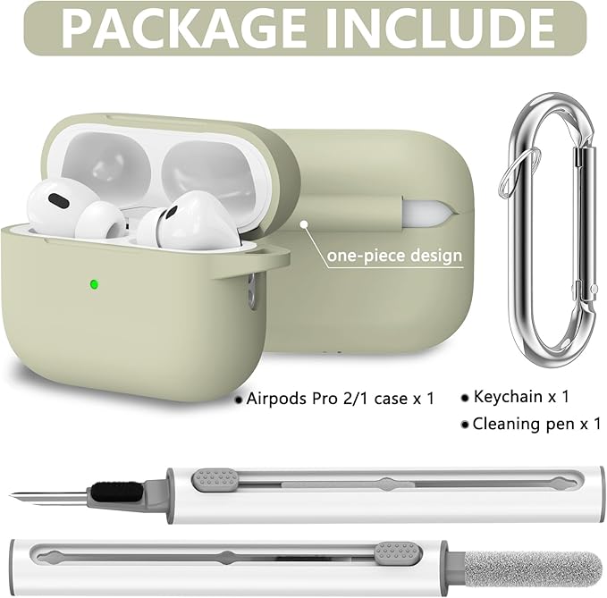 Ljusmicker for AirPods Pro Case Cover with Cleaner Kit,Soft Silicone Protective Cover for Apple AirPod Pro 2nd/1st Generation Cases for Women Men,AirPods Pro 2 Case Accessories with Keychain-Khaki