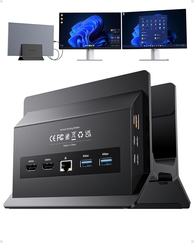 USB C Docking Station Dual Monitor 4K@60Hz, Laptop Dock with Vertical Stand