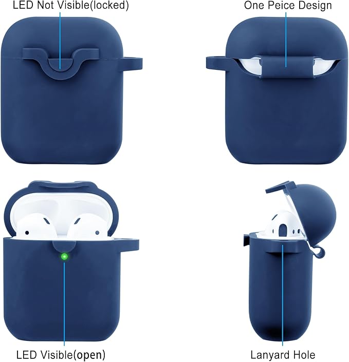 Secure Lock Silicone Case Compatible with AirPods Case 1 & 2 with Bling Keychain, Soft Protective Earpod Case Cover Earbuds Cases Women Girls for Apple Air Pod 2 Case - Midnight Blue