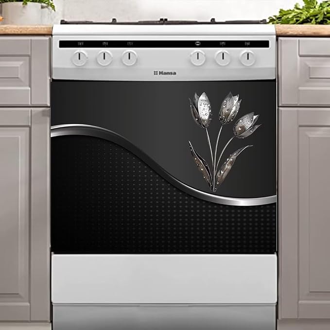 Stainless Steel Flowers Dishwasher Magnet Cover Decor, Metal Floral Dishwashing Sticker Magnetic, Kitchen Fridge Door Magnet Cover Black (23" x 17" Magnetic)