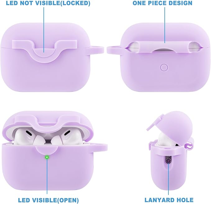 Secure Lock Case for Airpods Pro 2nd Generation Case with Bling Keychain, Silicone Protective Case Cover for Airpods Pro 2 Women Girls - Lavender
