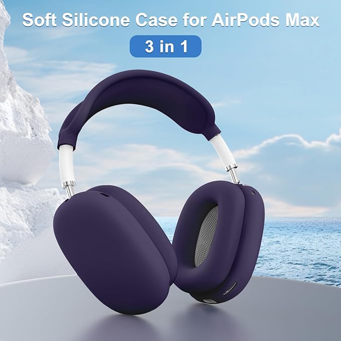 Silicone Case Cover for AirPods Max,Ear Pad Case Cover/Ear Cups Cover/Headband Cover for AirPods Max Headphones,Accessories Soft Silicone Protector for Apple AirPods Max New USB-C (2024) (Deep Purple)