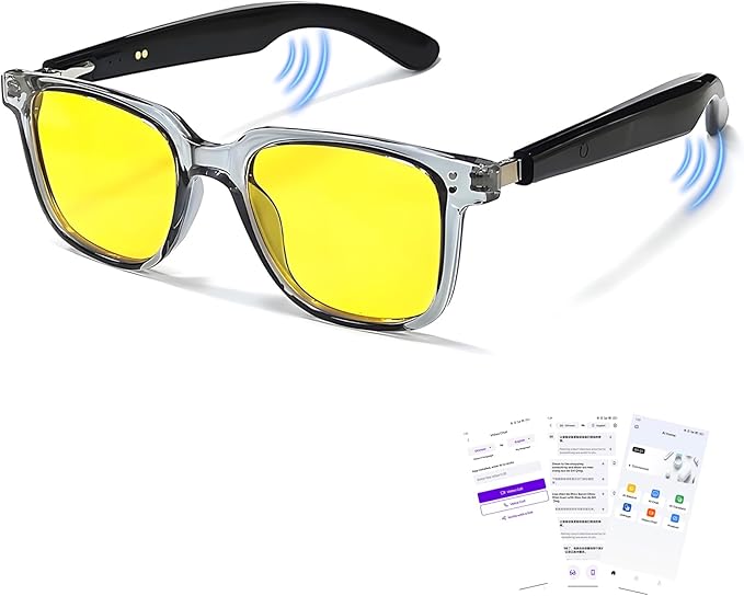 AI Translation Smart Glasses with Chat GPT&Night Vision Enhancement,Bluetooth 5.4 Glasses with 100 Languages ,Blue Light Blocking,Multifunctional for Women & Men,Travel, Business & Night Driving