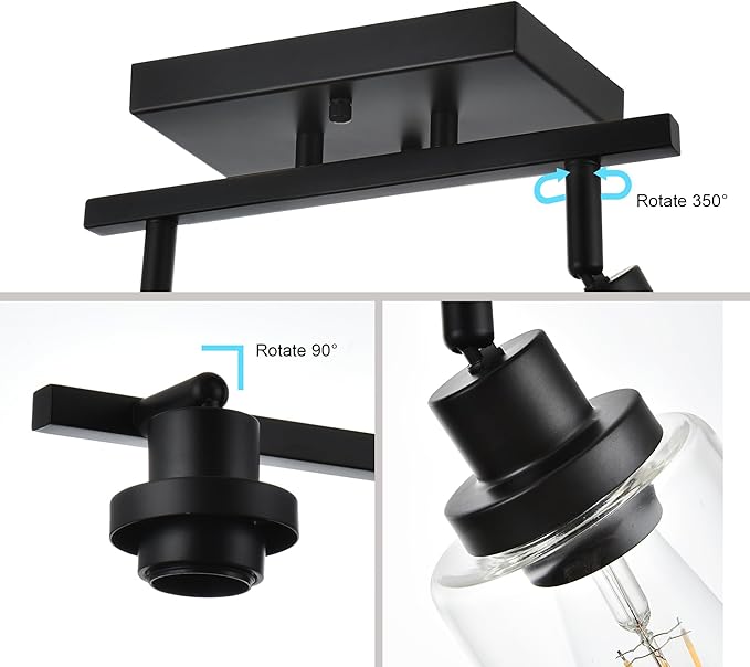 5-Light Track Lighting Kit Black Track Lighting Fixtures Bathroom Wall Sconces Ceiling Mount Kitchen Tracking Lights, Rotatable Spotlight with Clear Glass Shade for Kitchen Shop Hallway