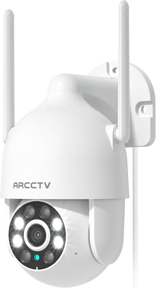 2K Security Camera Outdoor, 2.4G/5G WiFi 24/7 Recording Security Camera, 360° PTZ Auto Tracking, Motion Tracking, Full Color Night Vision, Waterproof