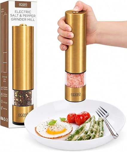 Eparé Electric Gold Salt or Pepper Grinder - Battery-Operated Pepper Mill