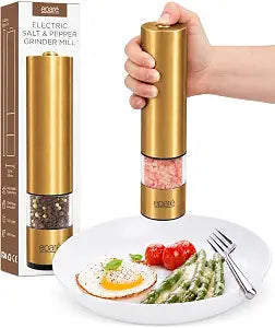 Eparé Electric Gold Salt or Pepper Grinder - Battery-Operated Pepper Mill