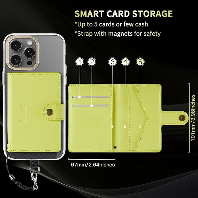 for Apple Magsafe Wallet,PU Leather Magnetic Wallet for iPhone 16/15/14/13/12 pro Max/Mini/plus,5 Card Holders with RFID Blocking (Yellow)