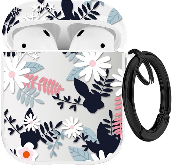 Maxjoy Compatible with AirPods 2nd Generation Case Cover, Cute Flowers Soft Protective for AirPod 1st and 2nd Charging Case, Black Red Leaf