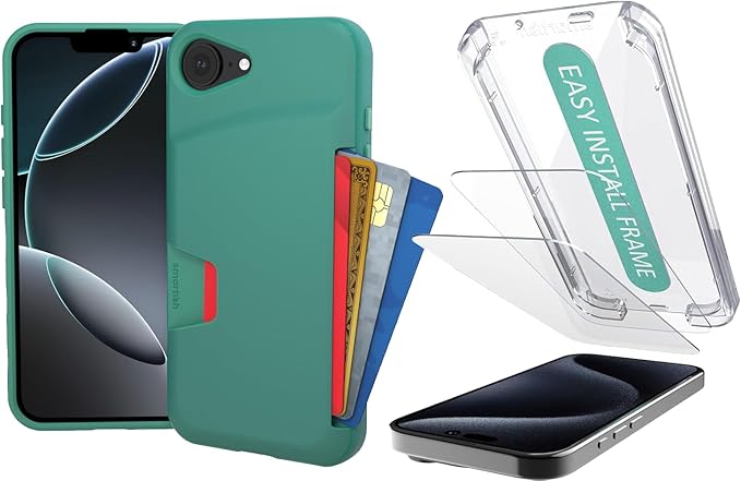 Smartish iPhone 17e/16 Wallet Case + 2-Pack Tempered Glass Screen Protector Bundle