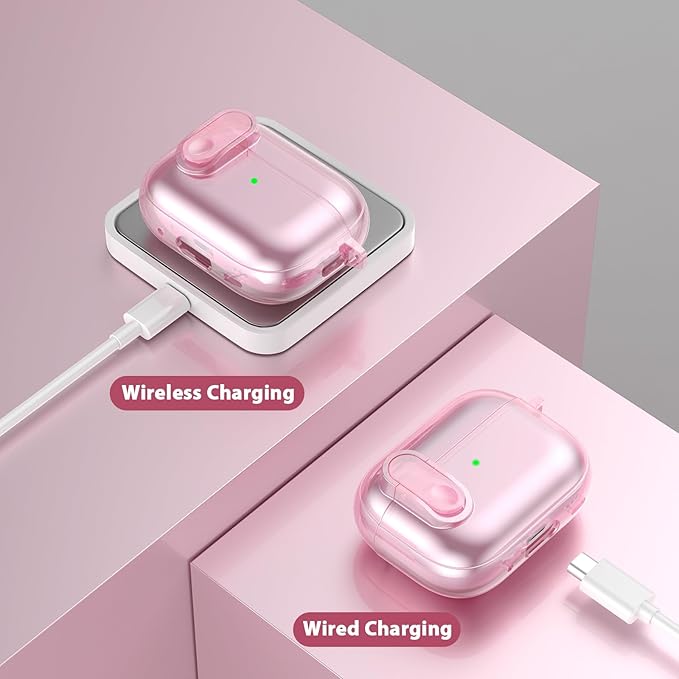 Case for Apple Airpods iPods Pro 3 Cases Cover Clear 2025 Cute Women, VISOOM Cute Air Pods Pro3 Case Clear Transparent Airpods iPods Pro 3rd Gen Protective Cases with Keychain/Lock/Cleaning Kit-Pink