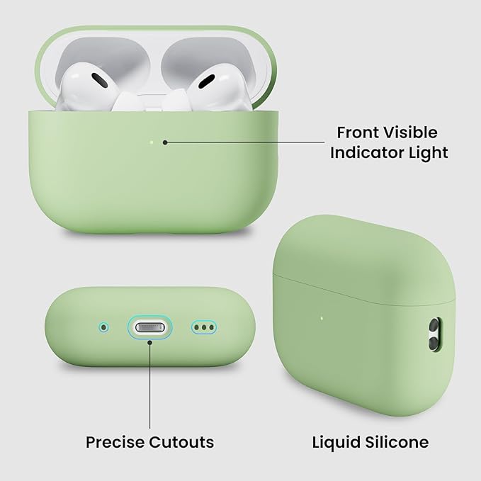 ORNARTO Compatible with AirPods Pro 2 Case 2022, Full Protective Hybrid Silicone for AirPods Pro 2nd Generation Case, Front LED Visible Skin Cover-Pistachio Green