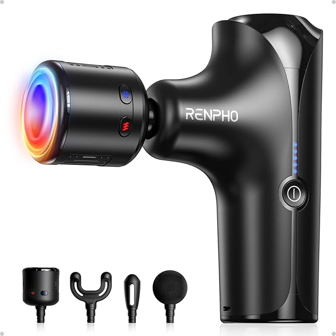 RENPHO Mini Thermacool Massage Gun with Heat and Cold, FSA Eligible HSA, Portable Deep Tissue Heated Relief, 5 Speed Settings, Travel Massage Gun with Carry Case, Quiet Back Massager