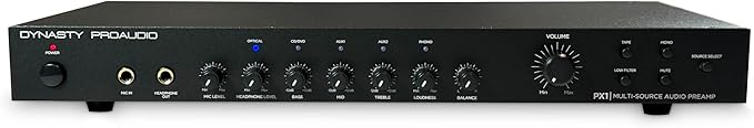 Dynasty ProAudio PX1 Home Audio Stereo Preamplifier with Phono RIAA, Optical & RCA Inputs – Low Noise Hi-Fi Preamp for Turntable, TV & Power Amplifier – Bass/Treble Control, Sub Out