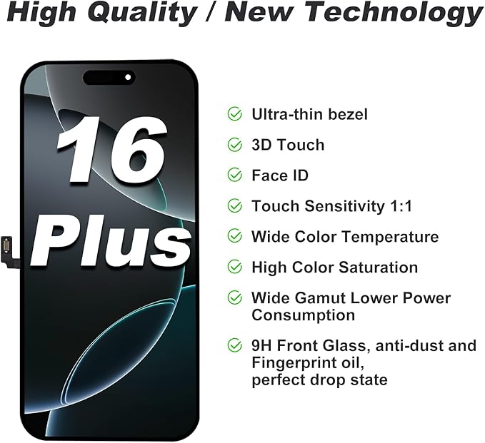 DIGI4U LCD for iPhone 16 Plus Screen Replacement, 6.7''[3D Touch][Small Notch] Screen for iPhone 16 Plus Display Digitizer Assembly, with Repair Tools for iPhone 16 Plus LCD