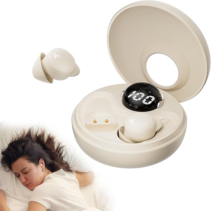 sunvito Sleep earplugs for Side Sleepers, Mini Invisible Wireless Bluetooth 5.3 Micro Sleep Noise Cancelling Headphones, Invisible earplugs for Small Ears Sleep, Exercise, Work, Hiking（Beige）